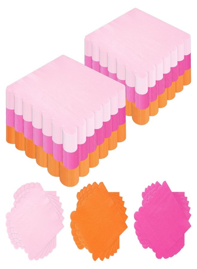 Greencian 150 Pcs Pink and Orange Napkins 6.5"x 6.5" Pink Orange Cocktail Napkins 3 Colors Disposable Dinner Hand Towels For Tequila Sunrise Party Baby Shower Birthday - Image 1
